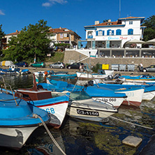 SOZOPOL, BULGARIA - JULY 12, 2016: Small Fishing boats at the port of town of Sozopol, Burgas Region, Bulgaria