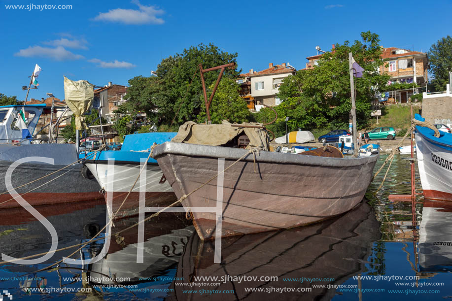 SOZOPOL, BULGARIA - JULY 12, 2016: Small Fishing boats at the port of town of Sozopol, Burgas Region, Bulgaria