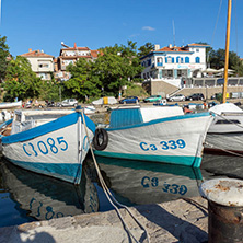 SOZOPOL, BULGARIA - JULY 12, 2016: Small Fishing boats at the port of town of Sozopol, Burgas Region, Bulgaria