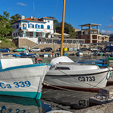 SOZOPOL, BULGARIA - JULY 12, 2016: Small Fishing boats at the port of town of Sozopol, Burgas Region, Bulgaria