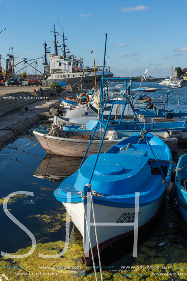 SOZOPOL, BULGARIA - JULY 12, 2016: Small Fishing boats at the port of town of Sozopol, Burgas Region, Bulgaria