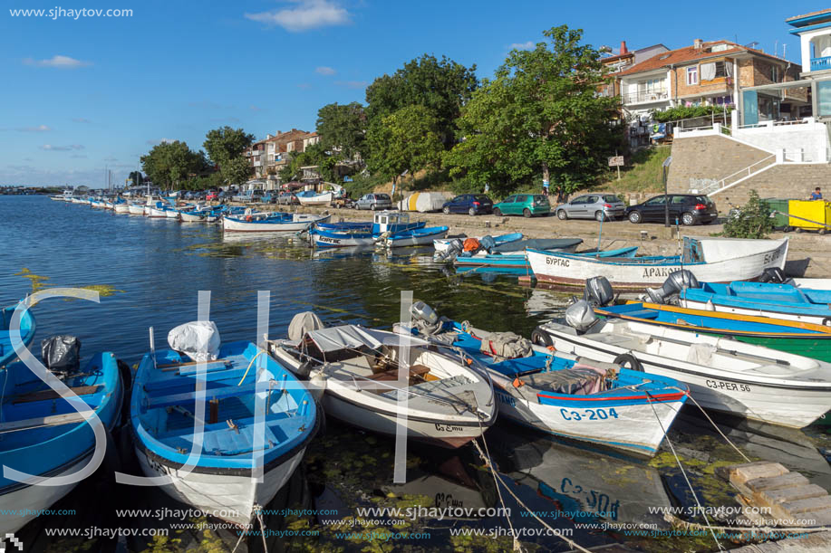 SOZOPOL, BULGARIA - JULY 12, 2016: Small Fishing boats at the port of town of Sozopol, Burgas Region, Bulgaria