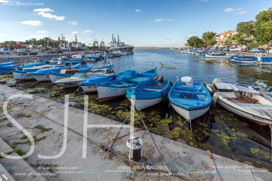 SOZOPOL, BULGARIA - JULY 12, 2016: Small Fishing boats at the port of town of Sozopol, Burgas Region, Bulgaria