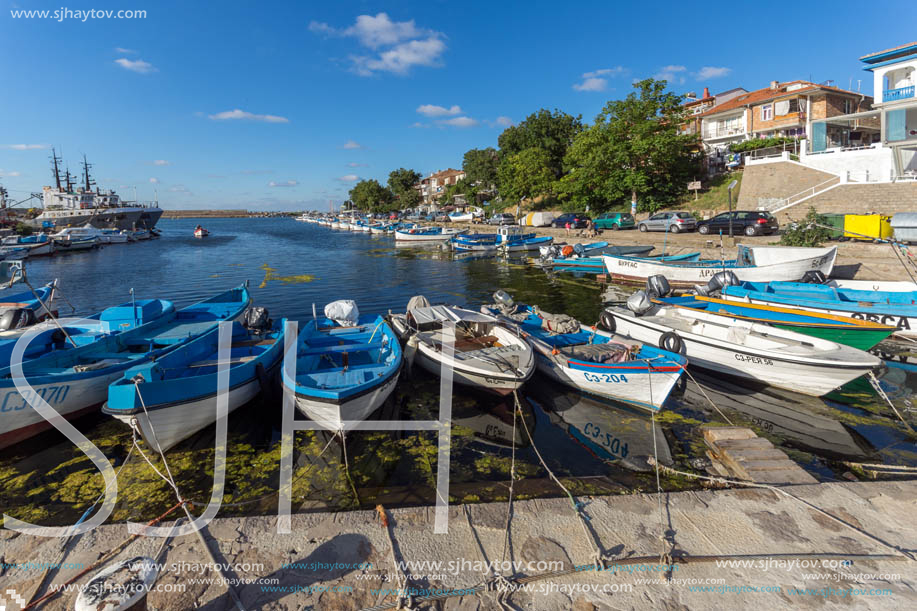 SOZOPOL, BULGARIA - JULY 12, 2016: Small Fishing boats at the port of town of Sozopol, Burgas Region, Bulgaria