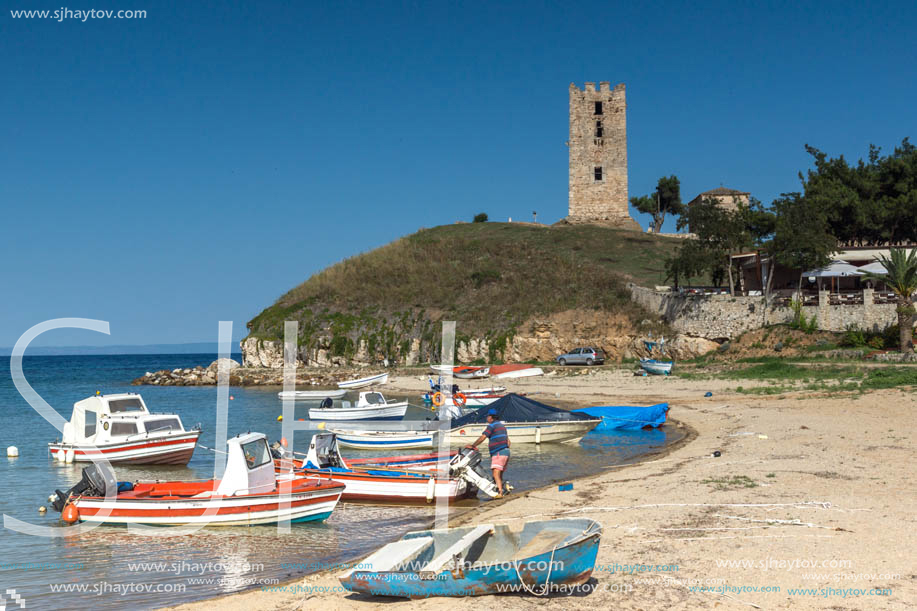 NEA FOKEA, KASSANDRA, CHALKIDIKI, GREECE - JUNE 24, 2014: Port of Nea Fokea at Kassandra peninsula, Chalkidiki, Central Macedonia, Greece