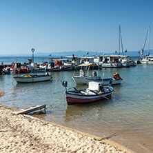 NEA FOKEA, KASSANDRA, CHALKIDIKI, GREECE - JUNE 24, 2014: Port of Nea Fokea at Kassandra peninsula, Chalkidiki, Central Macedonia, Greece