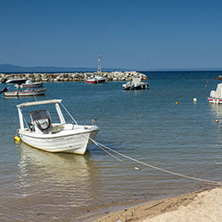 NEA FOKEA, KASSANDRA, CHALKIDIKI, GREECE - JUNE 24, 2014: Port of Nea Fokea at Kassandra peninsula, Chalkidiki, Central Macedonia, Greece