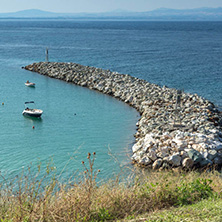 NEA FOKEA, KASSANDRA, CHALKIDIKI, GREECE - JUNE 24, 2014: Port of Nea Fokea at Kassandra peninsula, Chalkidiki, Central Macedonia, Greece