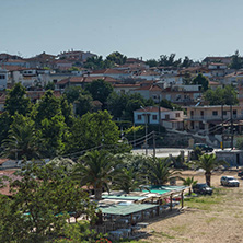 NEA FOKEA, KASSANDRA, CHALKIDIKI, GREECE - JUNE 24, 2014: Panorama to resort of Nea Fokea at Kassandra peninsula, Chalkidiki, Central Macedonia, Greece