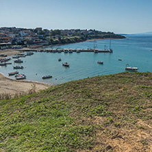 NEA FOKEA, KASSANDRA, CHALKIDIKI, GREECE - JUNE 24, 2014: Port of Nea Fokea at Kassandra peninsula, Chalkidiki, Central Macedonia, Greece