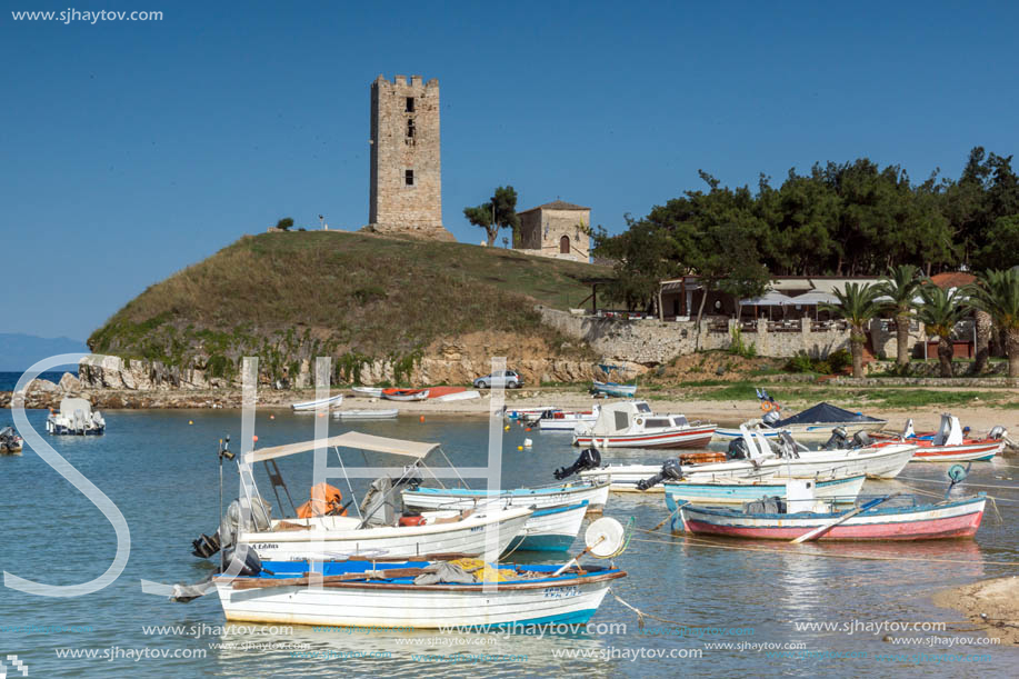 NEA FOKEA, KASSANDRA, CHALKIDIKI, GREECE - JUNE 24, 2014: Port of Nea Fokea at Kassandra peninsula, Chalkidiki, Central Macedonia, Greece