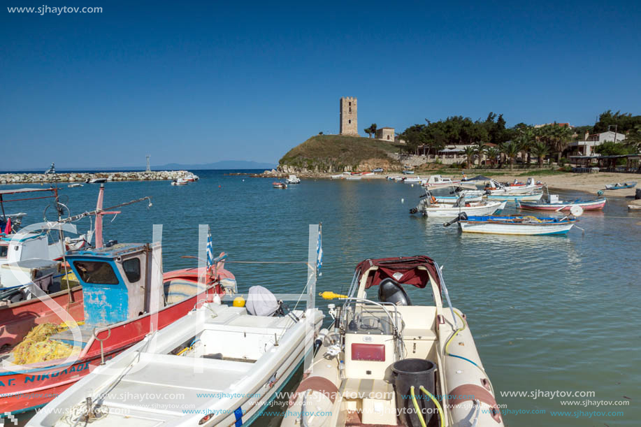 NEA FOKEA, KASSANDRA, CHALKIDIKI, GREECE - JUNE 24, 2014: Port of Nea Fokea at Kassandra peninsula, Chalkidiki, Central Macedonia, Greece