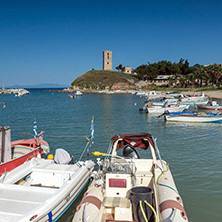 NEA FOKEA, KASSANDRA, CHALKIDIKI, GREECE - JUNE 24, 2014: Port of Nea Fokea at Kassandra peninsula, Chalkidiki, Central Macedonia, Greece