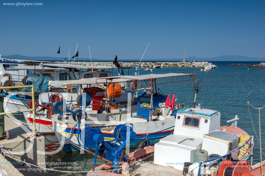 NEA FOKEA, KASSANDRA, CHALKIDIKI, GREECE - JUNE 24, 2014: Port of Nea Fokea at Kassandra peninsula, Chalkidiki, Central Macedonia, Greece