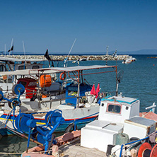 NEA FOKEA, KASSANDRA, CHALKIDIKI, GREECE - JUNE 24, 2014: Port of Nea Fokea at Kassandra peninsula, Chalkidiki, Central Macedonia, Greece