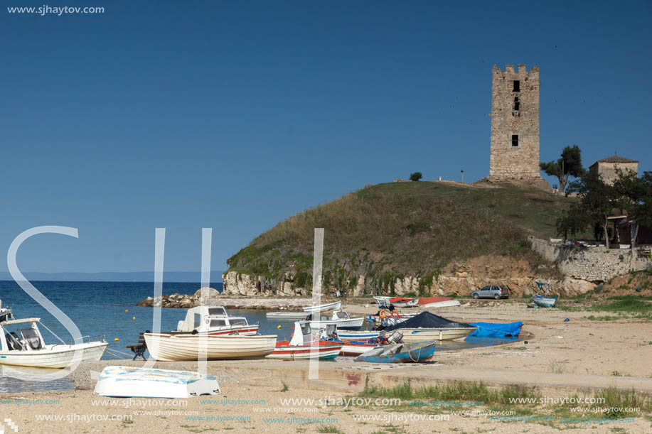 NEA FOKEA, KASSANDRA, CHALKIDIKI, GREECE - JUNE 24, 2014: Panorama to resort of Nea Fokea at Kassandra peninsula, Chalkidiki, Central Macedonia, Greece