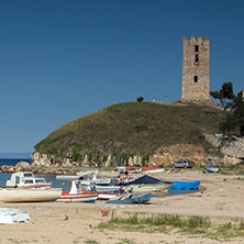 NEA FOKEA, KASSANDRA, CHALKIDIKI, GREECE - JUNE 24, 2014: Panorama to resort of Nea Fokea at Kassandra peninsula, Chalkidiki, Central Macedonia, Greece