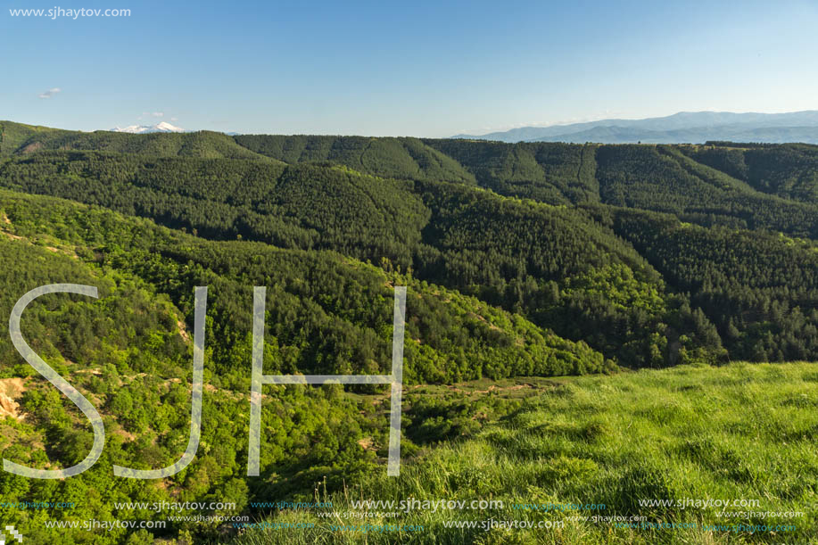 Amazing Spring Landscape near rock formation Stob pyramids, Rila Mountain, Kyustendil region, Bulgaria