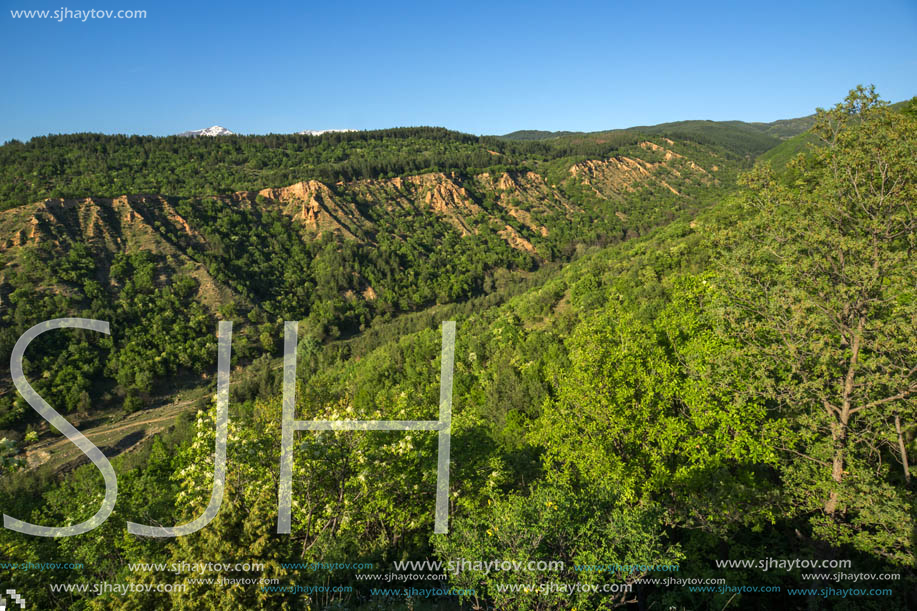 Amazing Spring Landscape near rock formation Stob pyramids, Rila Mountain, Kyustendil region, Bulgaria