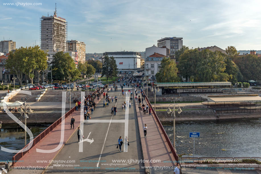 NIS, SERBIA- OCTOBER 21, 2017: Panoramic view of City of Nis and Nisava River, Serbia