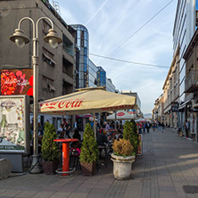 NIS, SERBIA- OCTOBER 21, 2017: Walking people on central street of City of Nis, Serbia