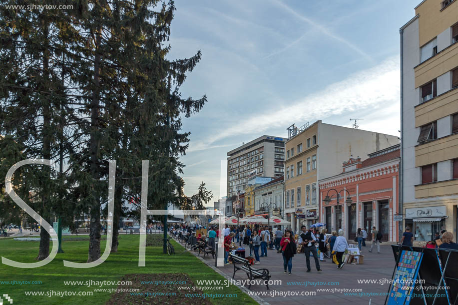 NIS, SERBIA- OCTOBER 21, 2017: Walking people on central street of City of Nis, Serbia