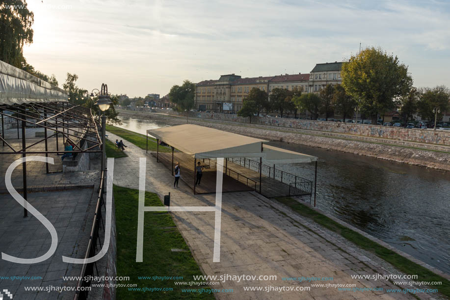 NIS, SERBIA- OCTOBER 21, 2017: Panoramic view of City of Nis and Nisava River, Serbia