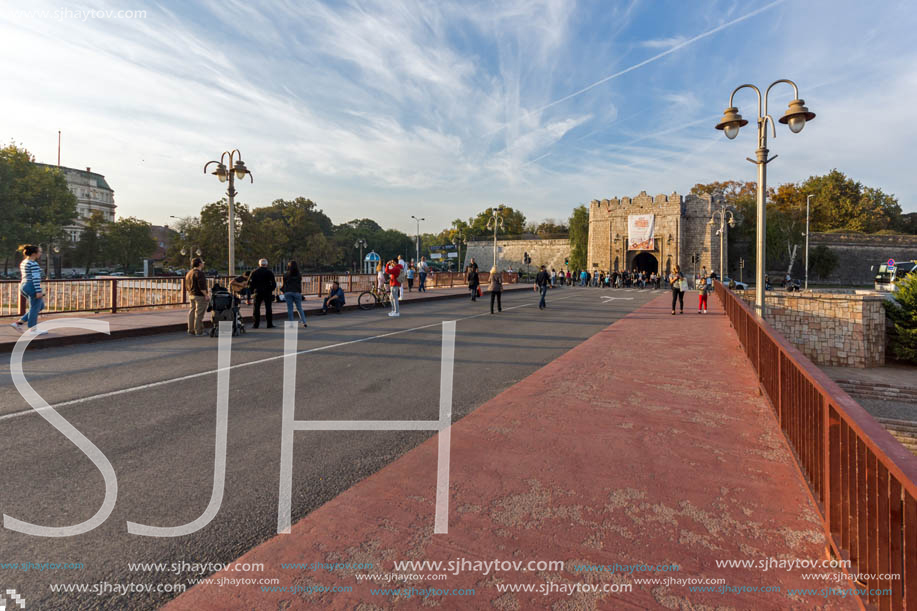 NIS, SERBIA- OCTOBER 21, 2017: Sunset view of entrance of Fortress of city of Nis, Serbia