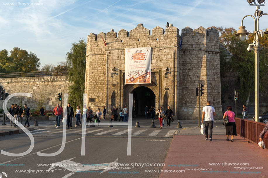 NIS, SERBIA- OCTOBER 21, 2017: Sunset view of entrance of Fortress of city of Nis, Serbia