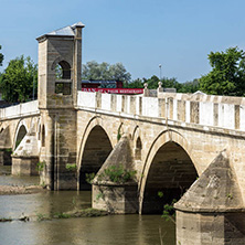 EDIRNE, TURKEY - MAY 26, 2018: Bridge from period of Ottoman Empire over Tunca River in city of Edirne,  East Thrace, Turkey
