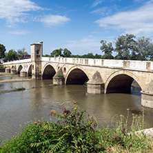 EDIRNE, TURKEY - MAY 26, 2018: Bridge from period of Ottoman Empire over Tunca River in city of Edirne,  East Thrace, Turkey