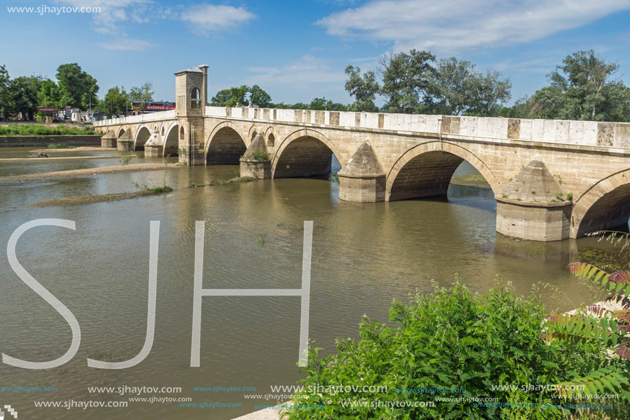 EDIRNE, TURKEY - MAY 26, 2018: Bridge from period of Ottoman Empire over Tunca River in city of Edirne,  East Thrace, Turkey