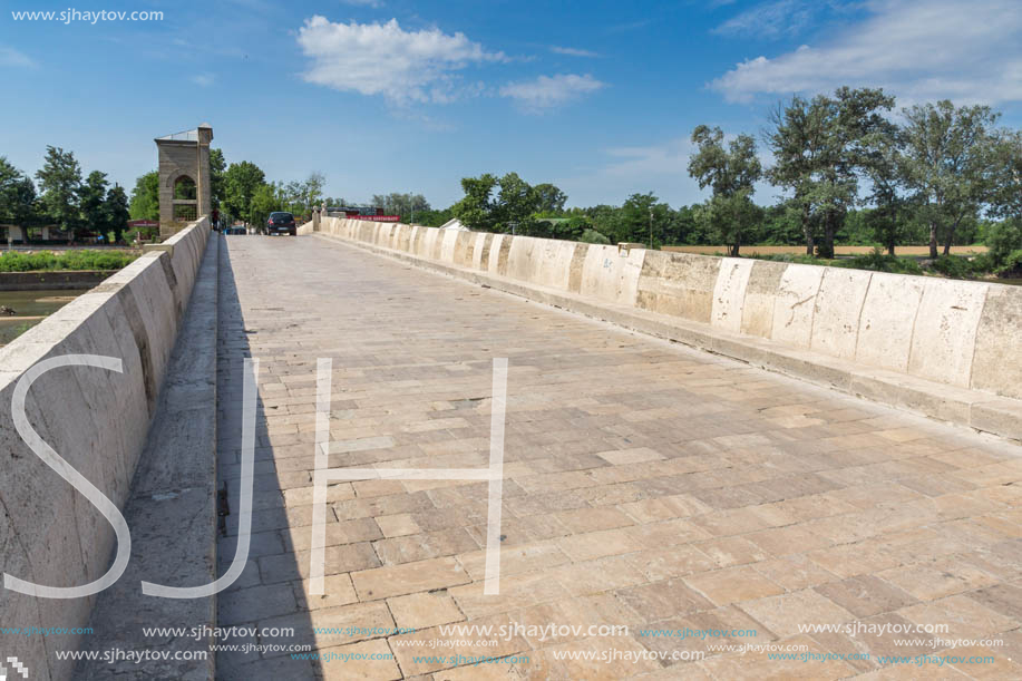 EDIRNE, TURKEY - MAY 26, 2018: Bridge from period of Ottoman Empire over Tunca River in city of Edirne,  East Thrace, Turkey