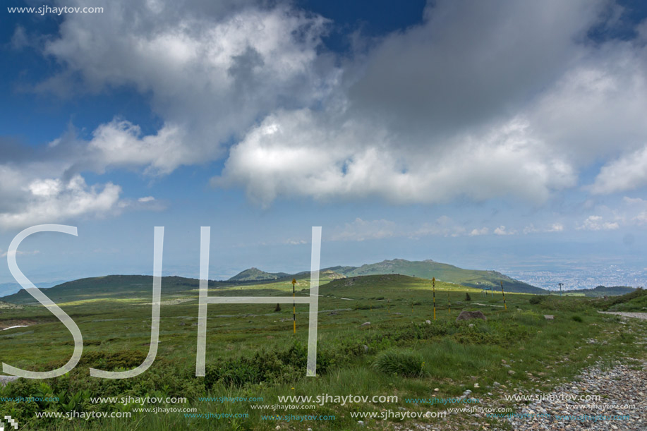 Panorama with green hills of Vitosha Mountain near Cherni Vrah Peak, Sofia City Region, Bulgaria