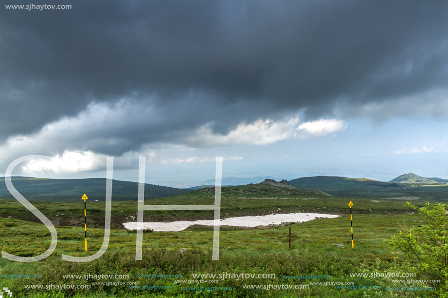 Panorama with green hills of Vitosha Mountain near Cherni Vrah Peak, Sofia City Region, Bulgaria