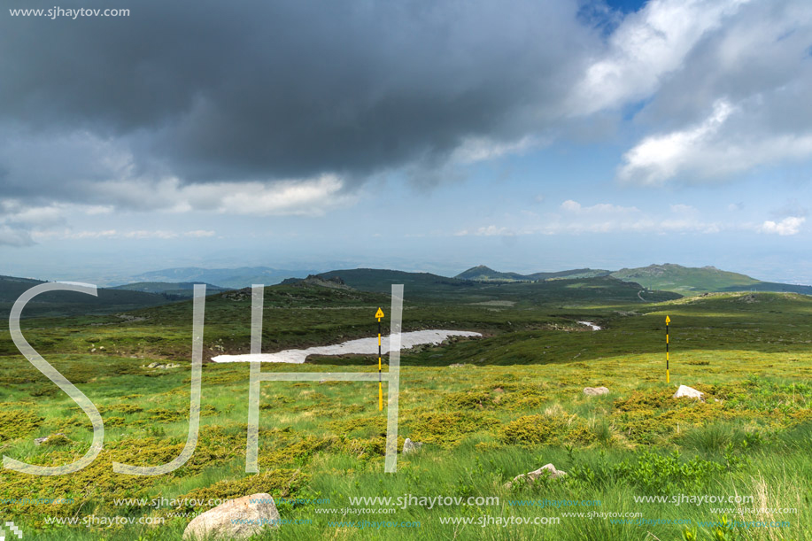 Panorama with green hills of Vitosha Mountain near Cherni Vrah Peak, Sofia City Region, Bulgaria