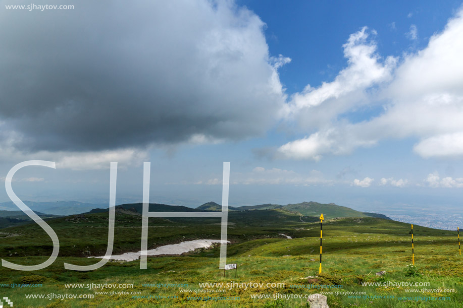 Panorama with green hills of Vitosha Mountain near Cherni Vrah Peak, Sofia City Region, Bulgaria