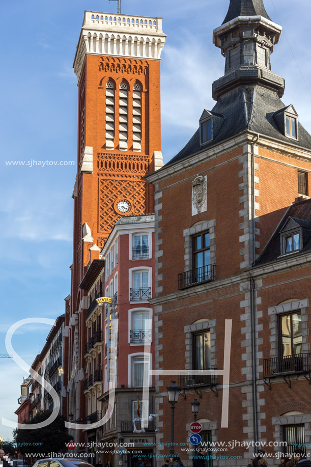 MADRID, SPAIN - JANUARY 23, 2018:  Amazing view of Church of Santa Cruz and Ministry of Foreign Affairs in City of Madrid, Spain