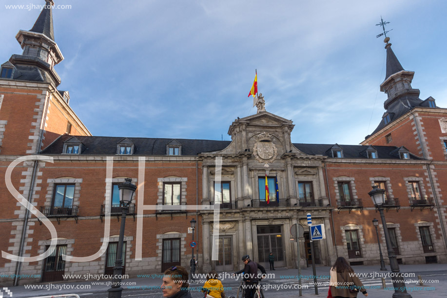 MADRID, SPAIN - JANUARY 23, 2018: Amazing view of fasade of Ministry of Foreign Affairs in City of Madrid, Spain
