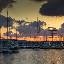 SOZOPOL, BULGARIA - JULY 12, 2016: Sunset at the port of Sozopol, Burgas Region, Bulgaria