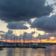 SOZOPOL, BULGARIA - JULY 12, 2016: Sunset at the port of Sozopol, Burgas Region, Bulgaria