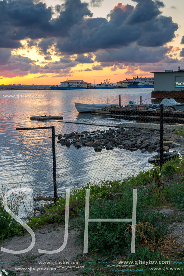 SOZOPOL, BULGARIA - JULY 12, 2016: Sunset at the port of Sozopol, Burgas Region, Bulgaria