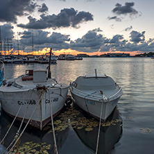 SOZOPOL, BULGARIA - JULY 12, 2016: Sunset at the port of Sozopol, Burgas Region, Bulgaria