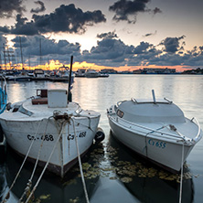 SOZOPOL, BULGARIA - JULY 12, 2016: Sunset at the port of Sozopol, Burgas Region, Bulgaria