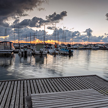 SOZOPOL, BULGARIA - JULY 12, 2016: Sunset at the port of Sozopol, Burgas Region, Bulgaria