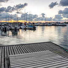 SOZOPOL, BULGARIA - JULY 12, 2016: Sunset at the port of Sozopol, Burgas Region, Bulgaria