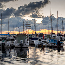 SOZOPOL, BULGARIA - JULY 12, 2016: Sunset at the port of Sozopol, Burgas Region, Bulgaria