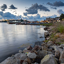 SOZOPOL, BULGARIA - JULY 12, 2016: Sunset at the port of Sozopol, Burgas Region, Bulgaria