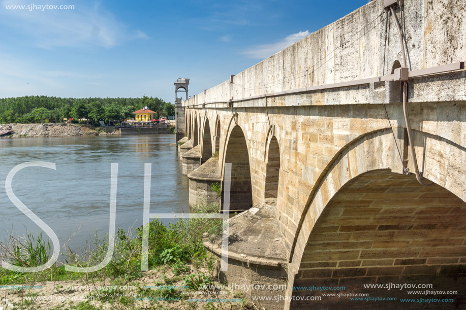 EDIRNE, TURKEY - MAY 26, 2018: Medieval Bridge from period of Ottoman Empire over Meric River in city of Edirne,  East Thrace, Turkey