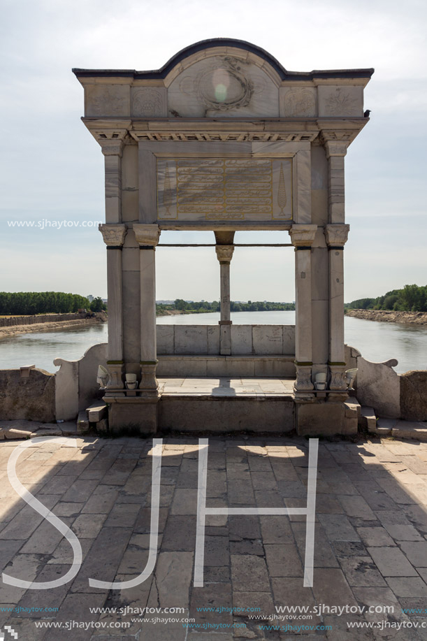 EDIRNE, TURKEY - MAY 26, 2018: Medieval Bridge from period of Ottoman Empire over Meric River in city of Edirne,  East Thrace, Turkey